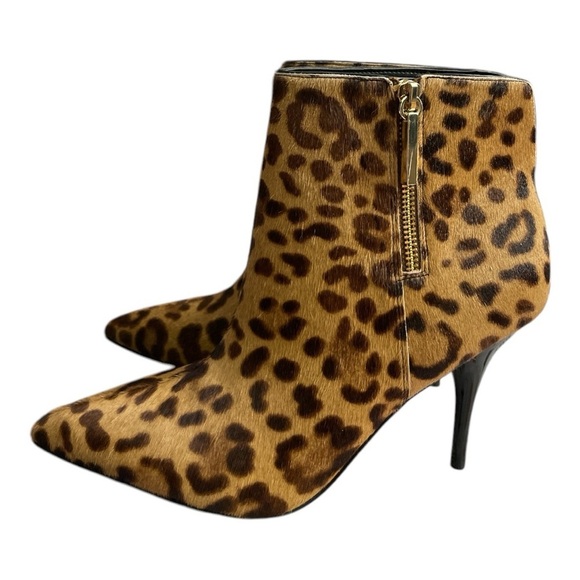 Marc Fisher LTD MLFaye Brown Calf Hair Leopard Booties Side Zipper Women 9.5M - Picture 1 of 12